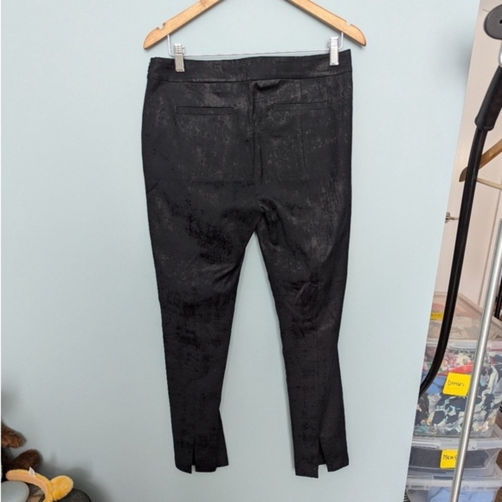 Eileen Fisher Fresco Organic Cotton Blend Textured Black Jacquard Pants - Picture 2 of 4